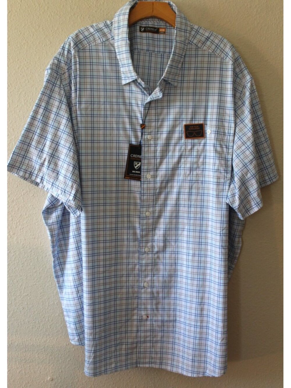 Cremieux Performance Mens Blue Check Short Sleeve Button Up 4XB NWT